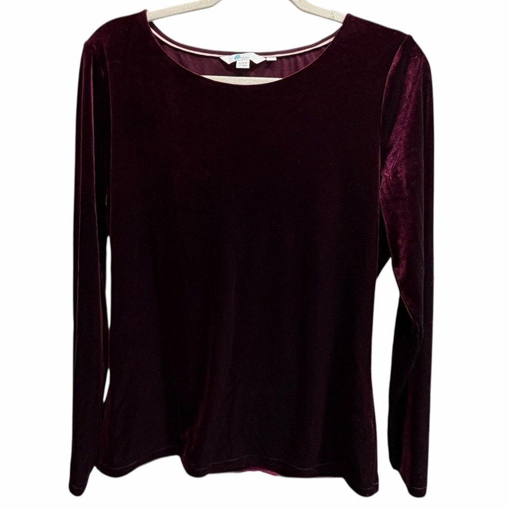 Boden Burgundy Velvet Long Sleeve Scoop Neck Top12